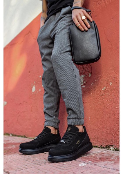 Yüksek Taban Günlük Süet Ayakkabı 040 Siyah (Siyah Taban) fiyatları