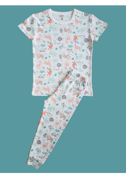 Kısa Kollu Desenli Çocuk Pijama Takım #baskılıçocukpijamatakım #kaplumbağadesenlipijama #çamaşırbahçesi