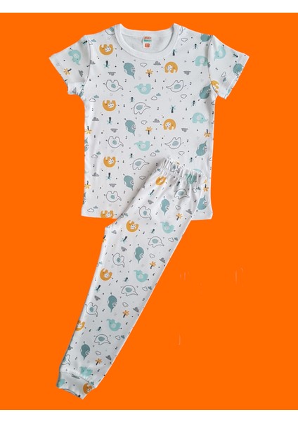 Kısa Kollu Desenli Çocuk Pijama Takım #baskılıçocukpijamatakım #kepçedesenlipijama #çamaşırbahçesi