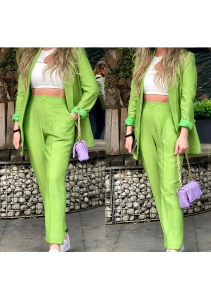 Keten Blazer Ceket Tapered Pantolon Takım modelleri