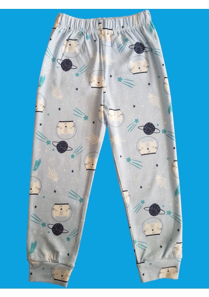 Kısa Kollu Desenli Çocuk Pijama Takım #baskılıçocukpijamatakım #mavidesenlipijama #çamaşırbahçesi