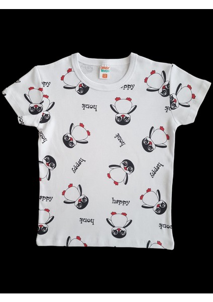 Kısa Kollu Desenli Çocuk Pijama Takım #baskılıçocukpijamatakım #penguendesenlipijama #çamaşırbahçesi
