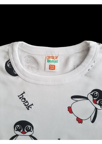 Kısa Kollu Desenli Çocuk Pijama Takım #baskılıçocukpijamatakım #penguendesenlipijama #çamaşırbahçesi
