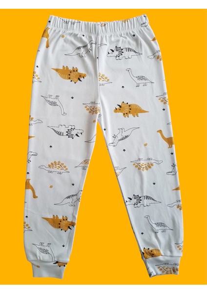 Kısa Kollu Desenli Çocuk Pijama Takım #baskılıçocukpijamatakım #sarıdinodesenlipijama #çamaşırbahçesi