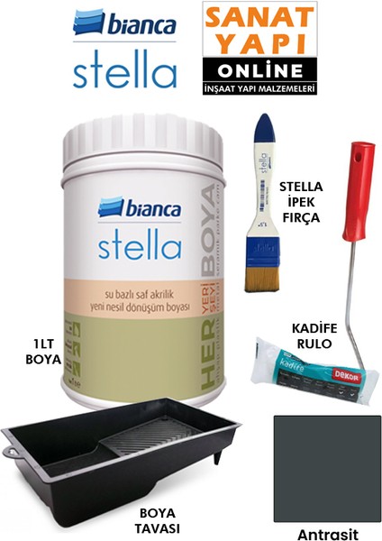 Stella Boya 4 Parçalı Set ( 1lt Boya - Boya Tavası- Stella Ipek Fırça - Kadife Rulo )