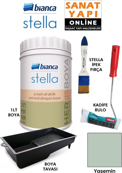 Stella Boya 4 Parçalı Set ( 1lt Boya - Boya Tavası- Stella Ipek Fırça - Kadife Rulo )