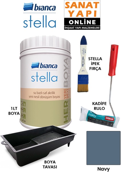 Stella Boya 4 Parçalı Set ( 1lt Boya - Boya Tavası- Stella Ipek Fırça - Kadife Rulo )