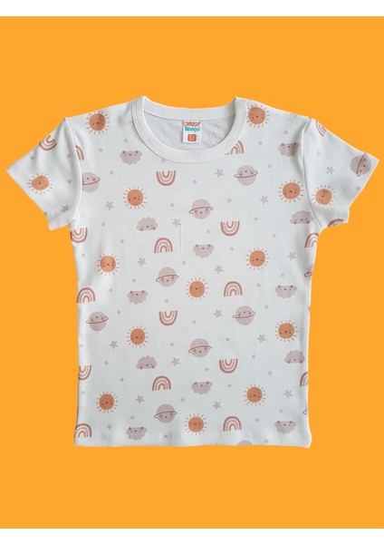 Kısa Kollu Desenli Çocuk Pijama Takım #baskılıçocukpijamatakım #kepçedesenlipijama #çamaşırbahçesi fiyatları