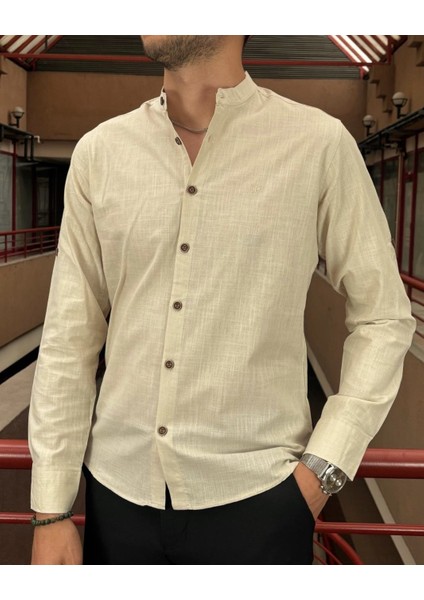 Erkek, Slim Fit, Dar Kesim, Hakim Yaka, Old Money Culture, Pamuklu, Keten Dokuma Gömlek 24INPG09