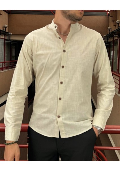 Erkek, Slim Fit, Dar Kesim, Hakim Yaka, Old Money Culture, Pamuklu, Keten Dokuma Gömlek 24INPG09