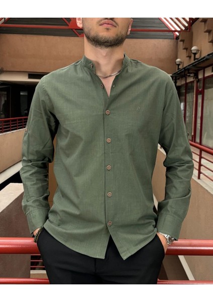 Erkek, Slim Fit, Dar Kesim, Hakim Yaka, Old Money Culture, Pamuklu, Keten Dokuma Gömlek 24INPG09