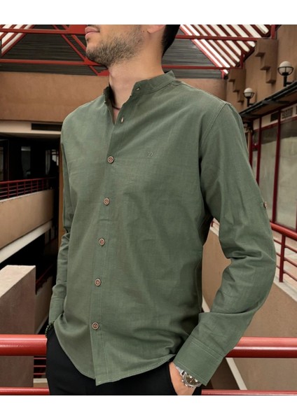 Erkek, Slim Fit, Dar Kesim, Hakim Yaka, Old Money Culture, Pamuklu, Keten Dokuma Gömlek 24INPG09