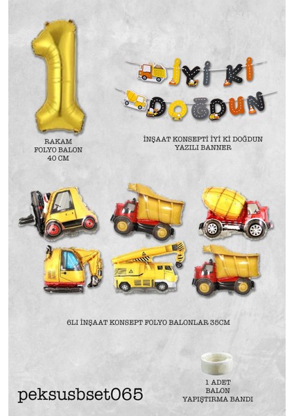 Inşaat Temalı Doğum Günü Parti Seti Yaş Balonlu Bannerlı Doğum Günü Süsleme Seti fiyatları