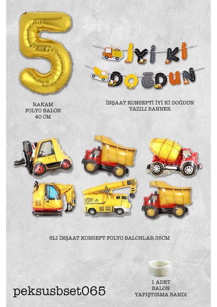 Inşaat Temalı Doğum Günü Parti Seti Yaş Balonlu Bannerlı Doğum Günü Süsleme Seti fiyatları