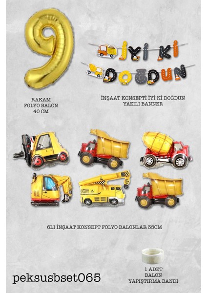 Inşaat Temalı Doğum Günü Parti Seti Yaş Balonlu Bannerlı Doğum Günü Süsleme Seti fiyatları
