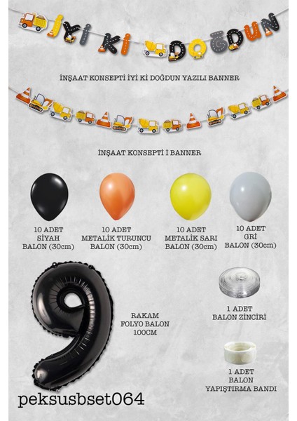 Inşaat Doğum Günü Balon Zinciri Yaş Balonlu Parti Süsleme Seti Bannerlı Rakam Balonlu Paket fiyatları