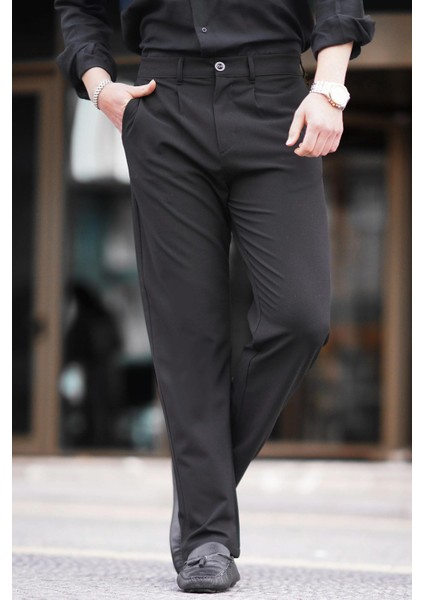 Siyah Regular Fit Düz Kesim Yan Cepli Erkek Pantolon 6540