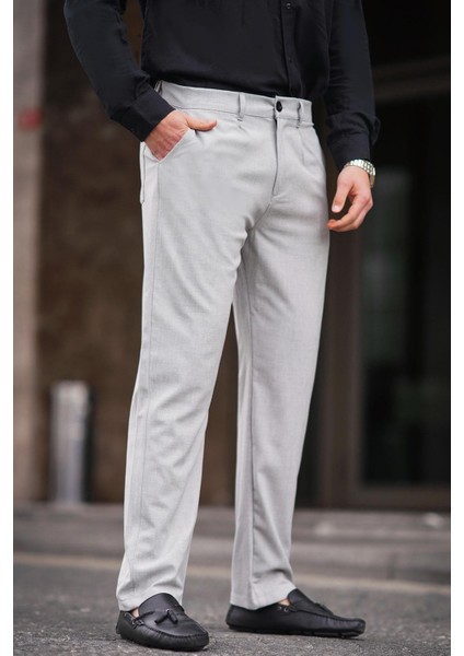 Gri Regular Fit Düz Kesim Yan Cepli Erkek Pantolon 6540