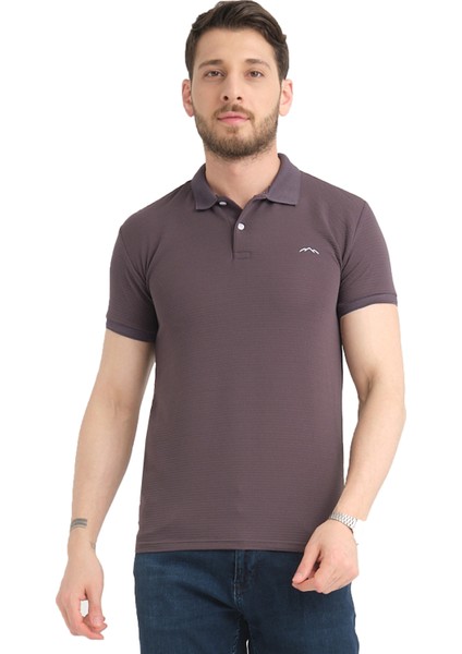 Erkek Küllü Mor Polo Yaka Yazlık Pamuklu Kısa Kollu T Shirt