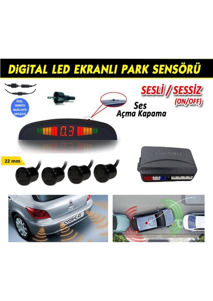 Guard Park Sensörü Soketli LED Ekranlı Ses Ikazlı - Ses Kontrollü Siyah (22MM)