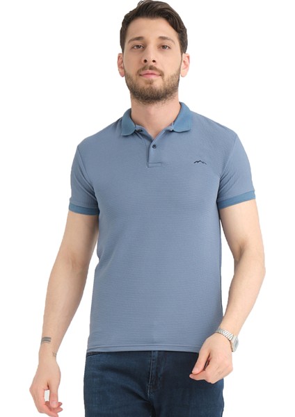 Erkek Küllü Mavi Polo Yaka Pamuklu Yazlık Kısa Kollu T Shirt