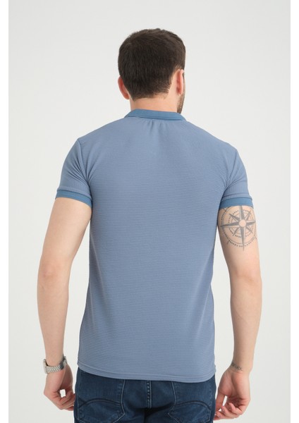 Erkek Küllü Mavi Polo Yaka Pamuklu Yazlık Kısa Kollu T Shirt fırsatları
