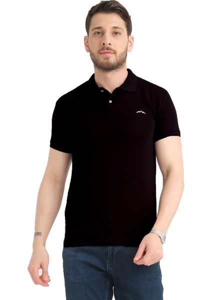 Erkek Siyah Polo Yaka Yazlık Pamuklu Kısa Kollu T Shirt