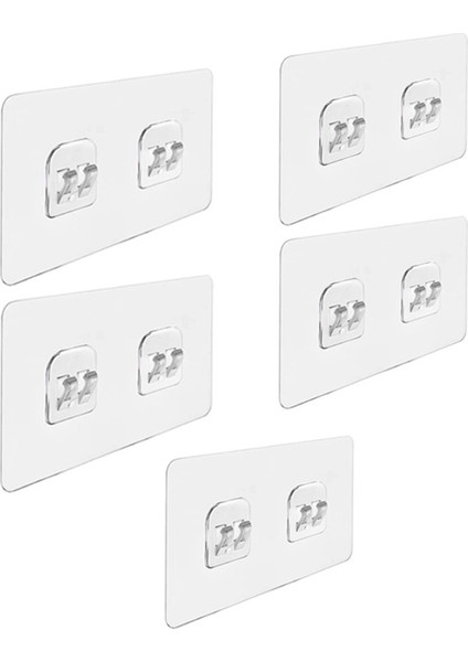 Güçlü Plastik Yapışkanlı Suya Dayanıklı Çift Başlı Banyo Mutfak Eşya Taşıma Raf Askılığı 5 Adet -Şeffaf AL4270