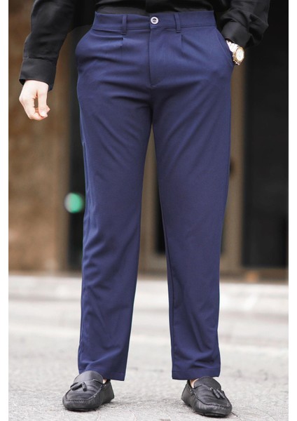 Lacivert Regular Fit Düz Kesim Yan Cepli Erkek Pantolon 6540