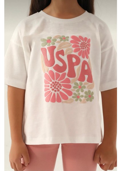 U.S. Polo Assn. Lisanslı Flower Krem Kız Çocuk Kapri Takım