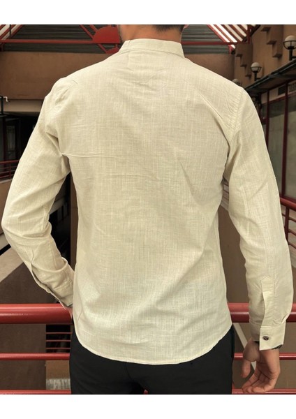 Erkek, Slim Fit, Dar Kesim, Hakim Yaka, Old Money Culture, Pamuklu, Keten Dokuma Gömlek 24INPG09