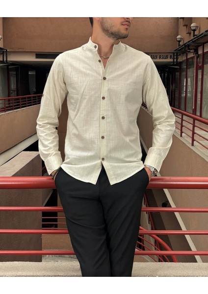 Erkek, Slim Fit, Dar Kesim, Hakim Yaka, Old Money Culture, Pamuklu, Keten Dokuma Gömlek 24INPG09