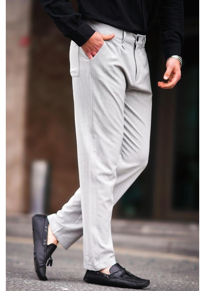 Gri Regular Fit Düz Kesim Yan Cepli Erkek Pantolon 6540