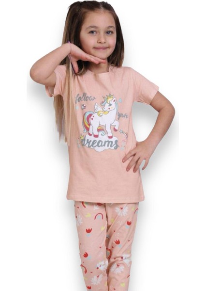 Kız Çocuk Dreams Yazı Baskılı Unicorn Detaylı Yazlık 2'li Pijama Takımı