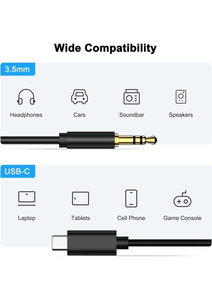 Samsung Xiaomi Uyumlu Aux Kablosu Type-C To Jack Çevirici Dönüştürücü Beyaz Bluetooth Gerektirmez