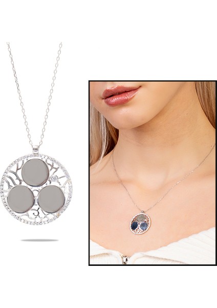 Zirkon Taşlı Silver Renk Kişiye Özel Üç Isim Harf Yazılı 925 Ayar Gümüş Kadın Kolye