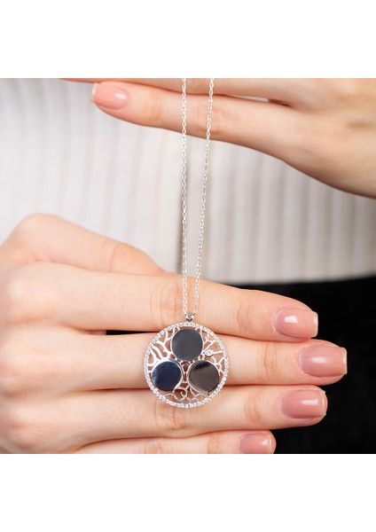 Zirkon Taşlı Silver Renk Kişiye Özel Üç Isim Harf Yazılı 925 Ayar Gümüş Kadın Kolye