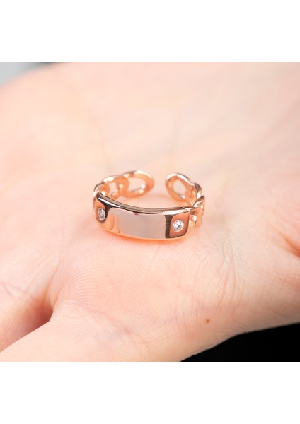 Zincir Tasarım Rose Renk Free Size Kişiye Özel Isim Harf Yazılı 925 Ayar Gümüş Kadın Tektaş Yüzük fiyatları