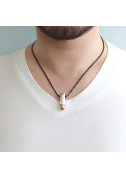 Tabanca Mermisi Tasarım Ip Zincirli 925 Ayar Gümüş Erkek Kolye fiyatları