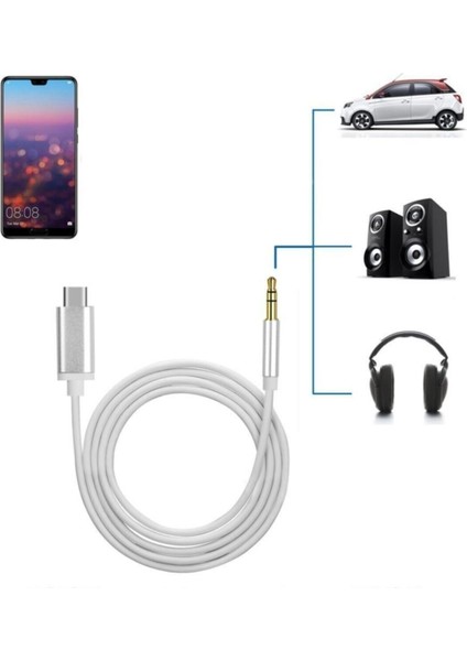 Type C Aux 3.5mm 1m Jack Dönüştürücü Aparat Samsung Xiaomi Huawei Oppo Uyumlu Ses Otg Kablo