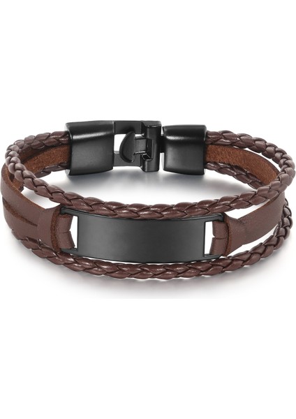 Minimal Tasarım Kahverengi Deri Siyah Plaka Kişiye Özel Isim Harf Yazılı Erkek Bileklik fiyatları