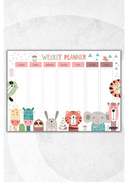 Haftalık Planlayıcı A4 Ebat Sevimli Hayvanlar 30 Yaprak Weekly Planner