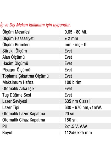 MC-880 Profesyonel Lazer Metre 80 Metre