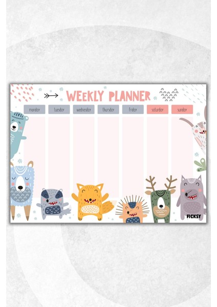 Haftalık Planlayıcı Sevimli Hayvanlar A4 Ebat 30 Yaprak Weekly Planner