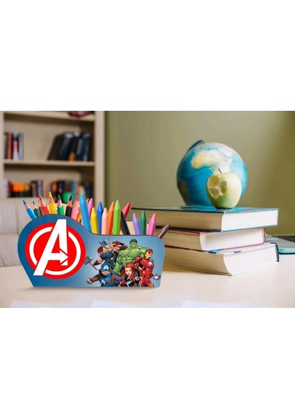 Ahşap Avengers Marvel Masaüstü Kalemlik Kalem Kutusu Organizer Ofis Makyaj