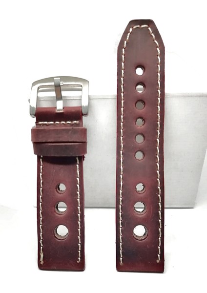 Tissot & Fossil & Panaray Uyumlu Crayz Hakiki Deri 24 mm Bordo