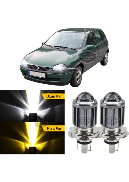 Opel Corsa B 1993-2000 Uyumlu Mercekli Far Ampulü LED Xenon Çift Renk Sarı-Beyaz Far Şimşek Etkili Csp LED Lamba Uzun Kısa 2 Adet Takım