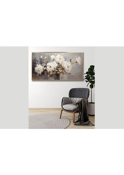 Yağlı Boya Dokulu Tablo Vazoda Beyaz Modern Çiçekler U02035