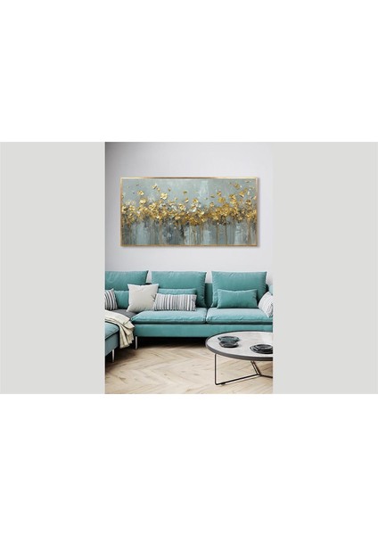 Yağlı Boya Dokulu Tablo Soyut Altın Çiçekler U02036