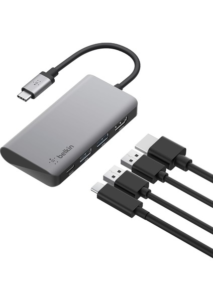 USB C 4'ü 1 Arada Çok Bağlantı Noktalı Adaptör (4K HDMI, USB-C 100W PD Geçişli Şarj ve Daha Fazlası için 2 x USB A Bağlantı Noktası